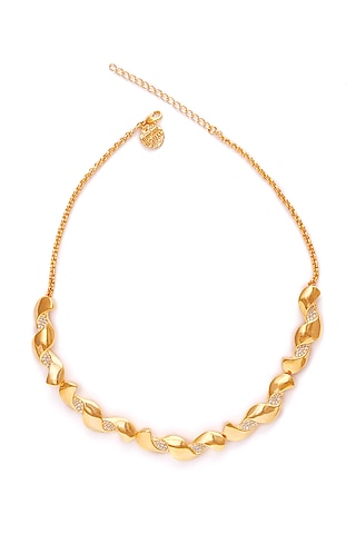 Gold Finish Zircon Necklace by Ambar House