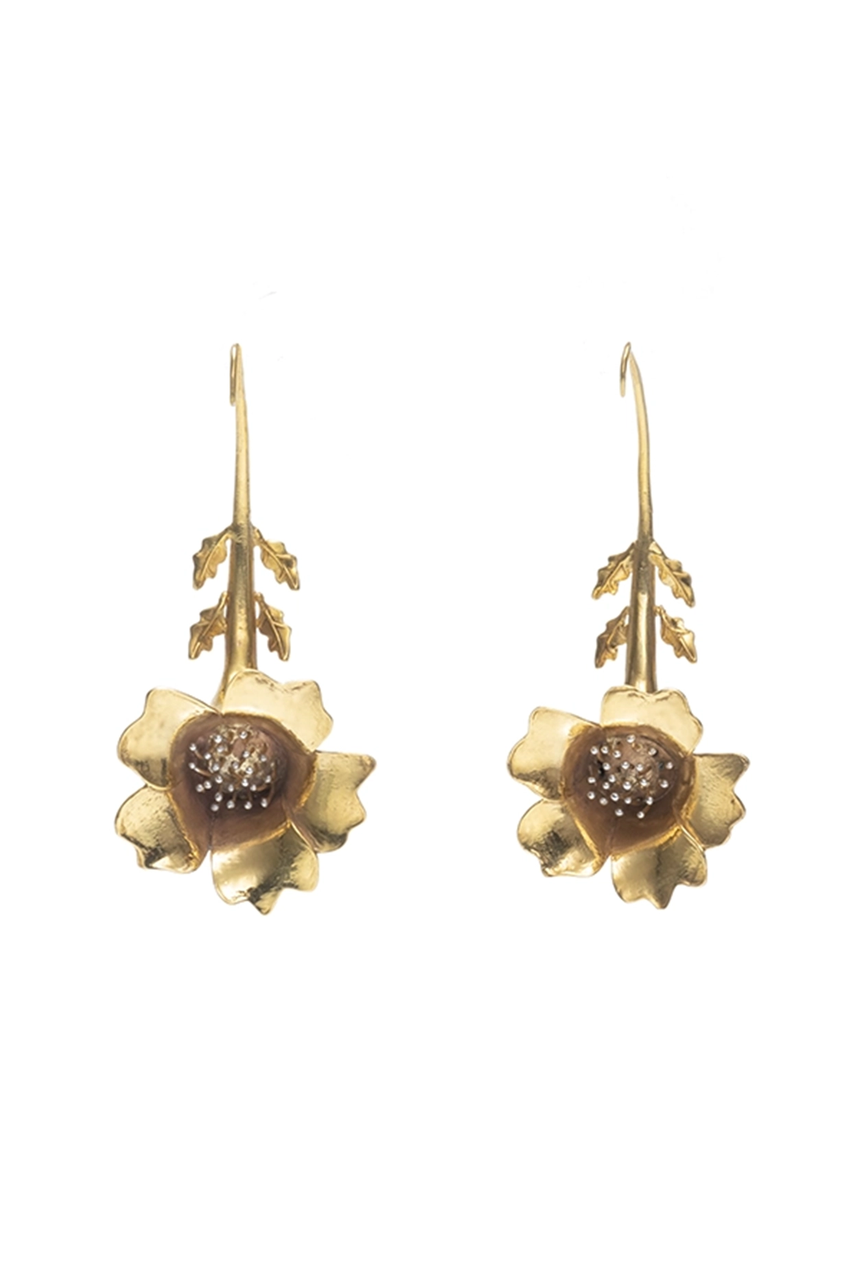 Gold Finish Floral Dangler Earrings by Ambar House