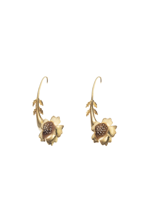 Gold Finish Floral Dangler Earrings by Ambar House at Pernia's Pop Up Shop