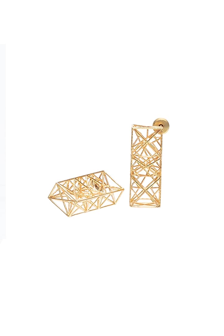 Gold Finish Brass Dangler Earrings by Ambar House at Pernia's Pop Up Shop