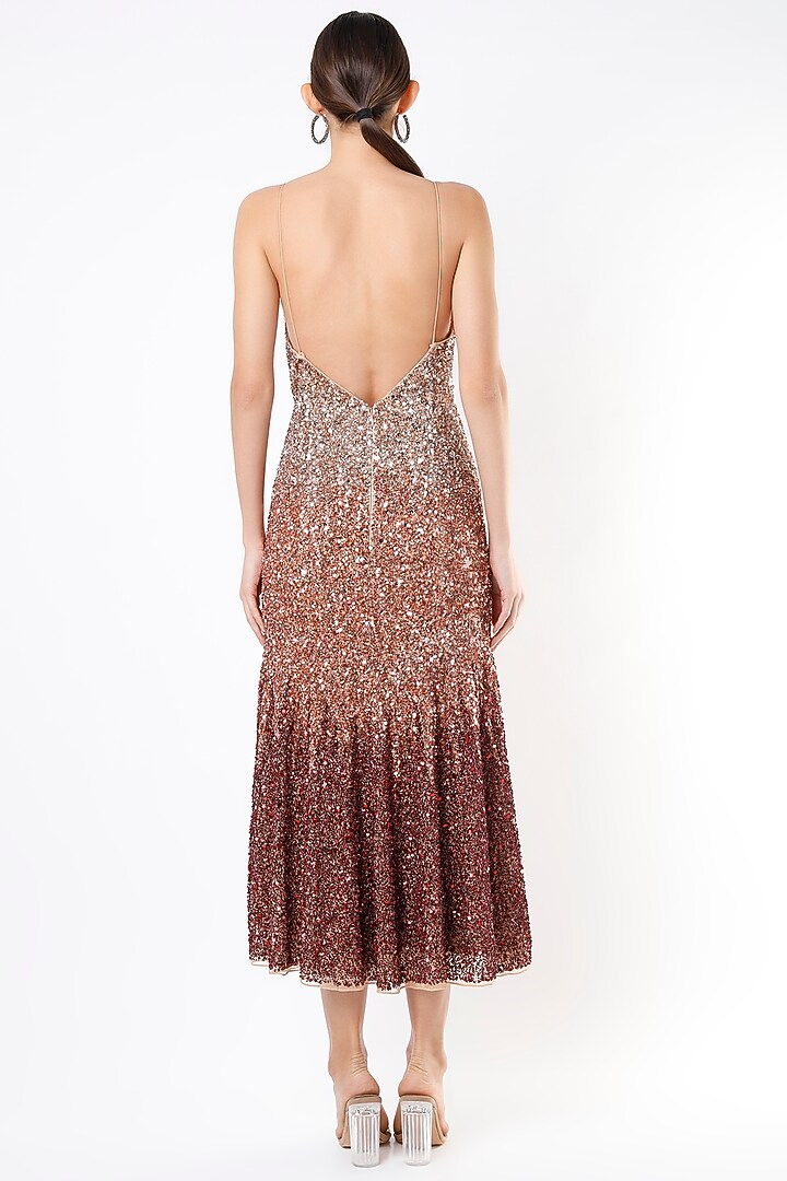 Golden & Maroon Ombre Knee-Length Gown by Ambrosia at Pernia's Pop Up Shop