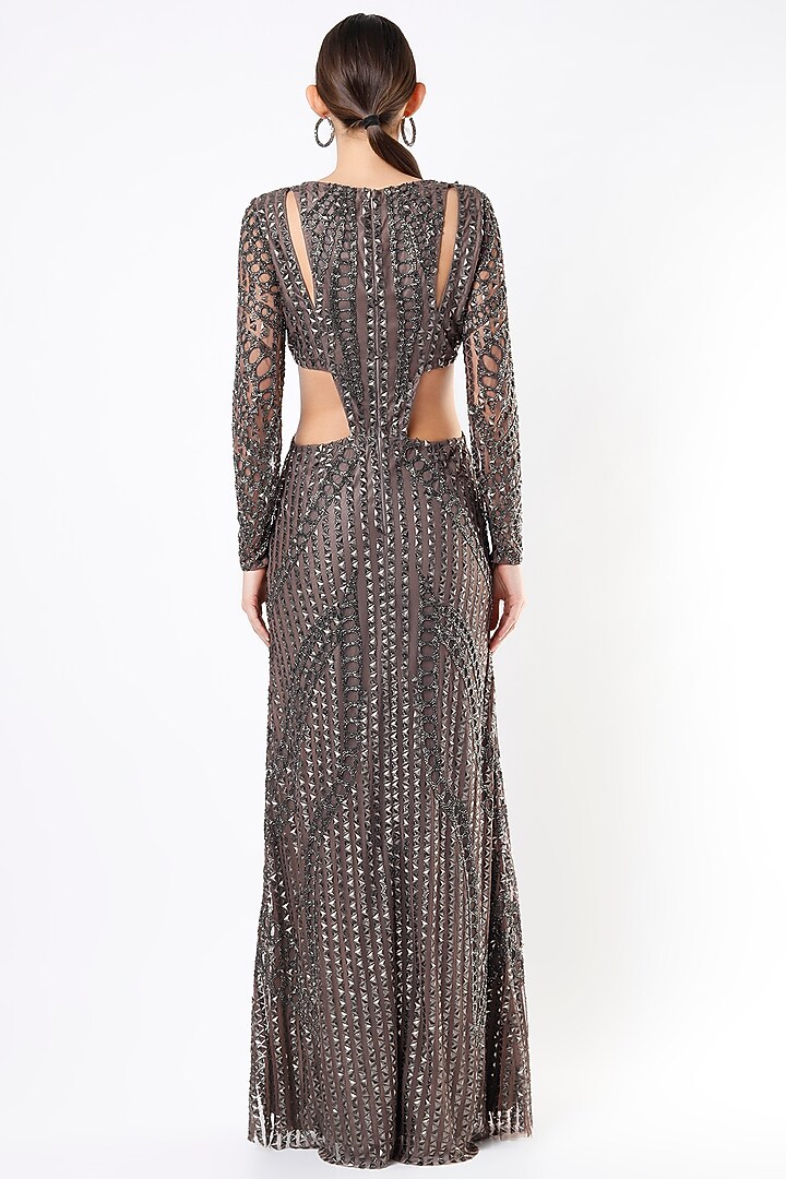 Grey Pyramid High-Slit Gown by Ambrosia at Pernia's Pop Up Shop