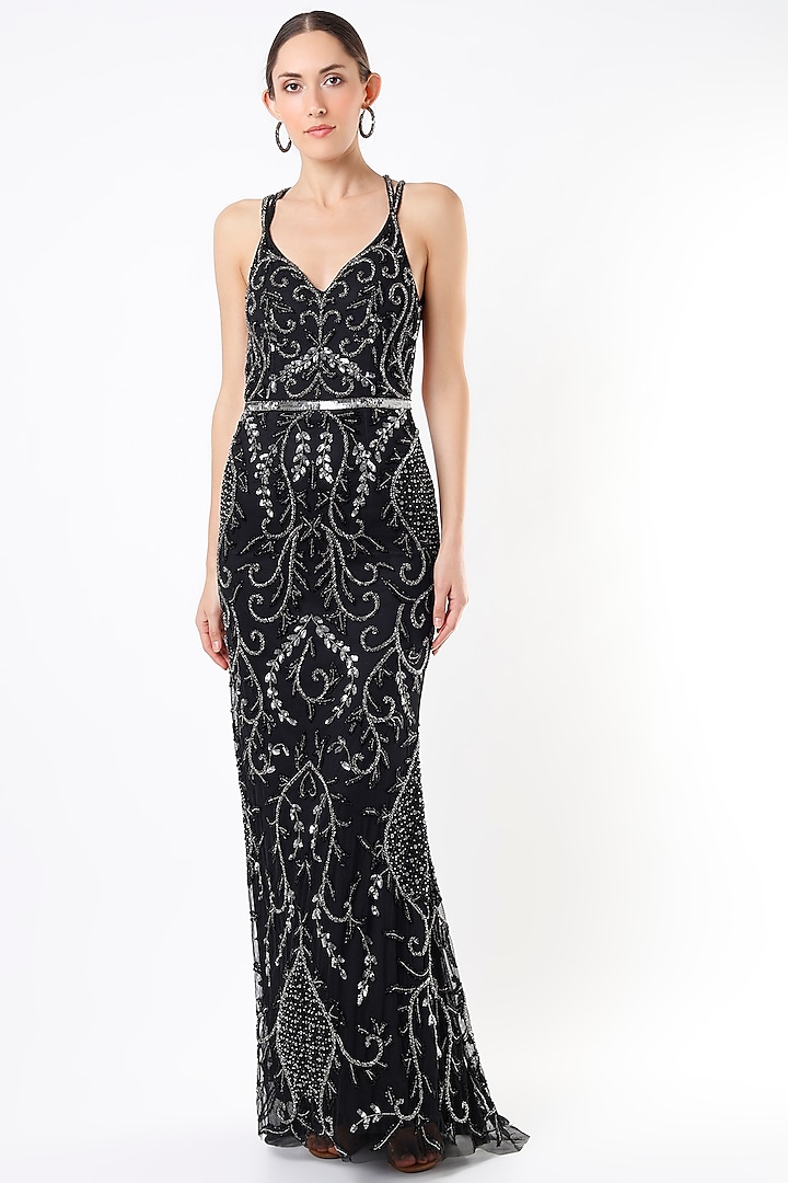 Black & Silver Nylon Mesh Gown by Ambrosia at Pernia's Pop Up Shop