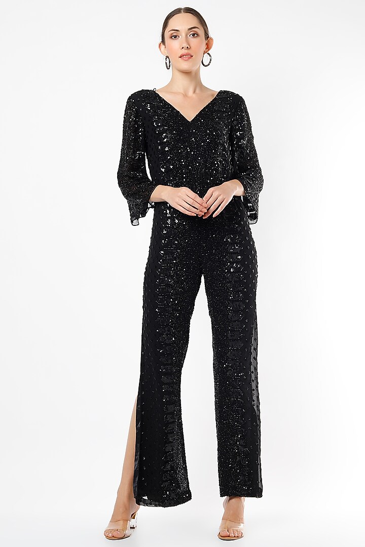 Black Embellished Jumpsuit by Ambrosia at Pernia's Pop Up Shop