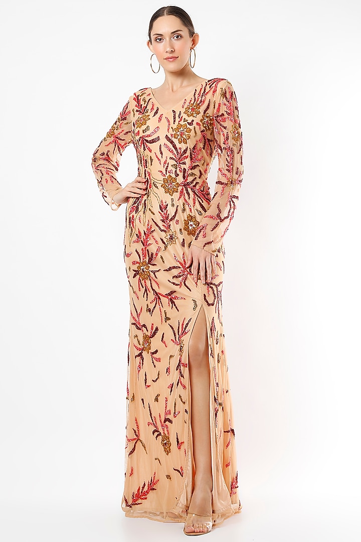 Nude Embroidered Gown by Ambrosia at Pernia's Pop Up Shop