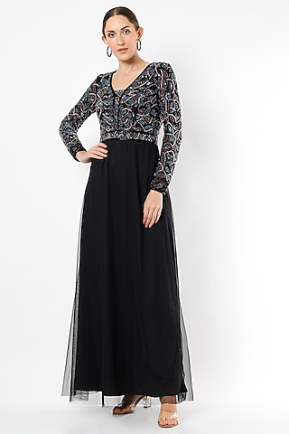 Black Hand Embroidered Gown by Ambrosia