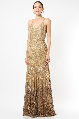 Golden Hand Embroidered Gown by Ambrosia