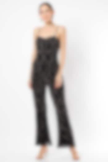 Black Embroidered Strappy Jumpsuit by Ambrosia