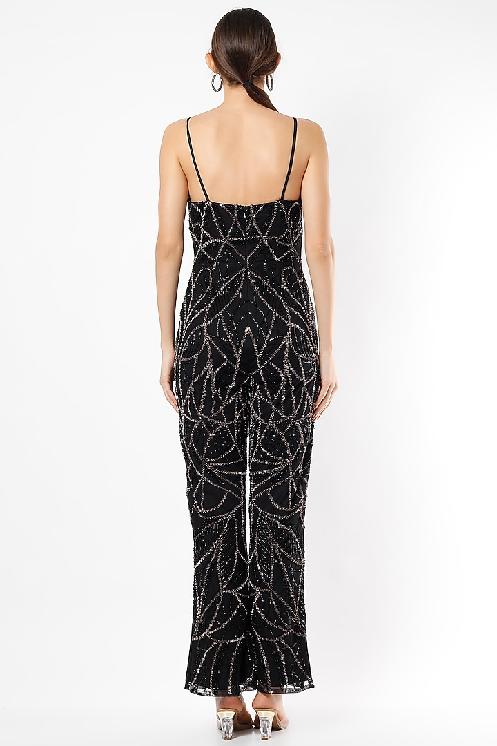 Black Embroidered Strappy Jumpsuit by Ambrosia at Pernia's Pop Up Shop