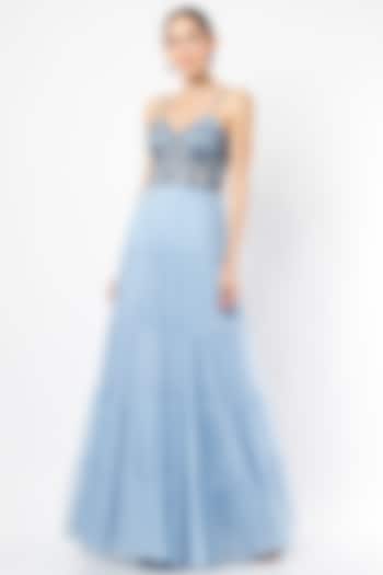 Ice Blue Handcrafted Corset Gown by Ambrosia