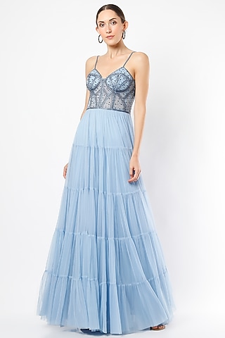 Ice Blue Handcrafted Corset Gown by Ambrosia