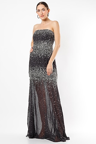 Grey Nylon Mesh Tube Gown by Ambrosia