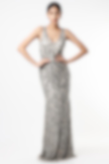 Silver Sequins Embroidered Metallic Gown by Ambrosia