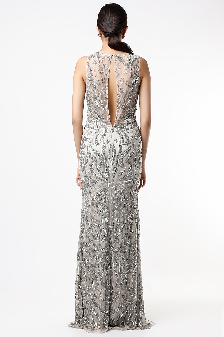 Silver Sequins Embroidered Metallic Gown by Ambrosia at Pernia's Pop Up Shop