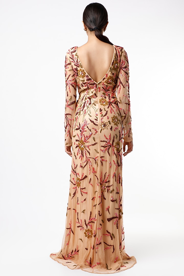 Peach Sequins Embroidered Gown by Ambrosia at Pernia's Pop Up Shop