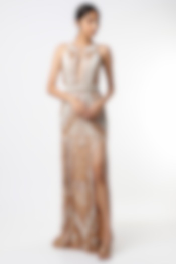 Nude Sequins Embroidered Gown by Ambrosia