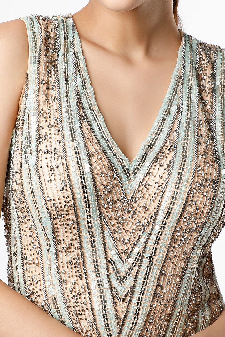 Gold & Beige Sequins Embroidered Gown by Ambrosia at Pernia's Pop Up Shop
