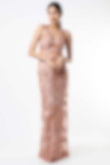 Nude Applique Embroidered Gown by Ambrosia