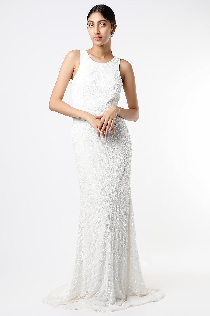 White Sequins Embroidered Gown by Ambrosia at Pernia's Pop Up Shop