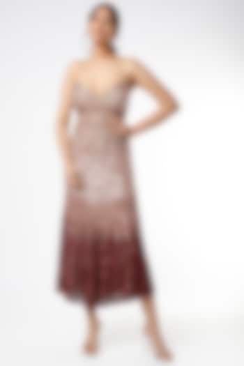 Mauve Sequins Embroidered Ombre Evening Gown by Ambrosia