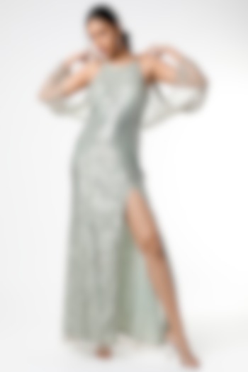 Mint Green Sequins Embroidered Strappy Evening Engagement Gown by Ambrosia at Pernia's Pop Up Shop