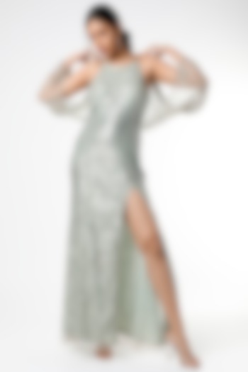 Mint Green Sequins Embroidered Strappy Evening Gown by Ambrosia