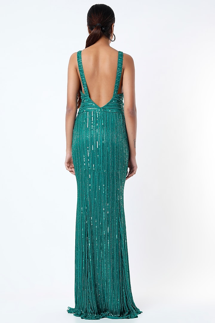 Teal Hand Embellished Gown by Ambrosia at Pernia's Pop Up Shop