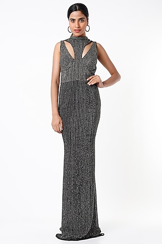 Grey Hand Embroidered Gown by Ambrosia