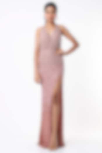 Pink Ombre Hand Embellished Gown by Ambrosia
