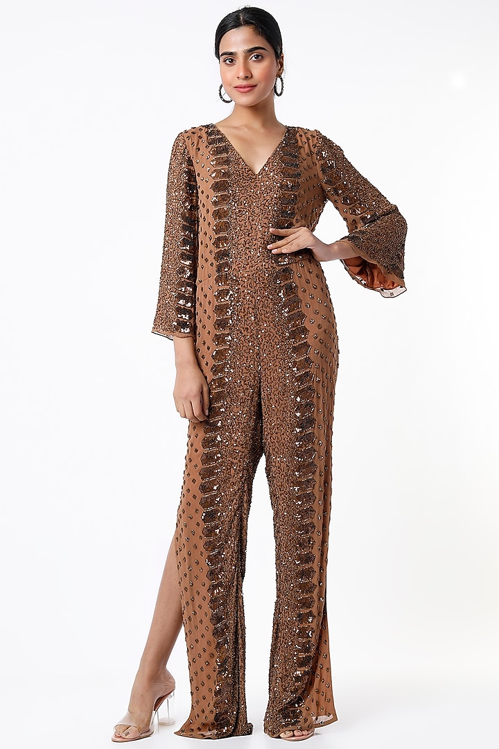 Copper Hand Embellished Jumpsuit by Ambrosia