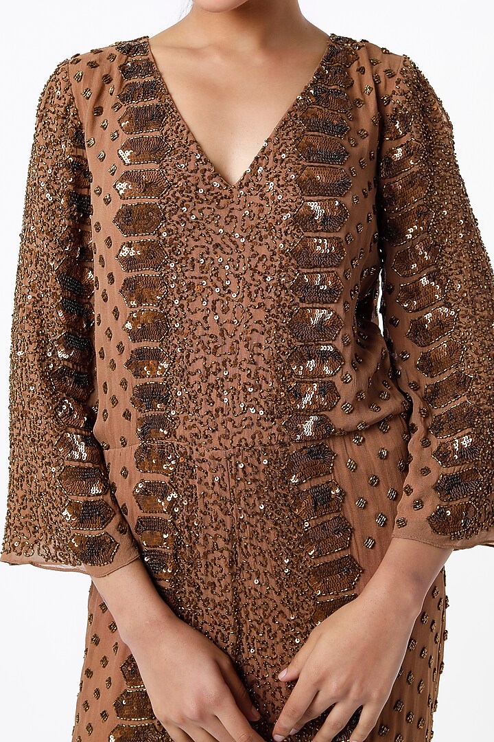 Copper Hand Embellished Jumpsuit by Ambrosia at Pernia's Pop Up Shop