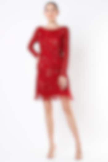 Red Hand Embellished Mini Vacation Dress by Ambrosia at Pernia's Pop Up Shop