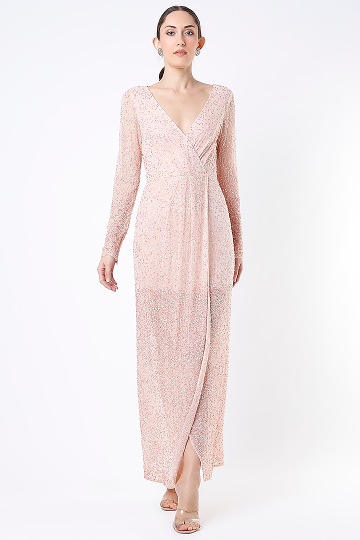 Light Pink Embroidered Wrap Gown by Ambrosia at Pernia's Pop Up Shop