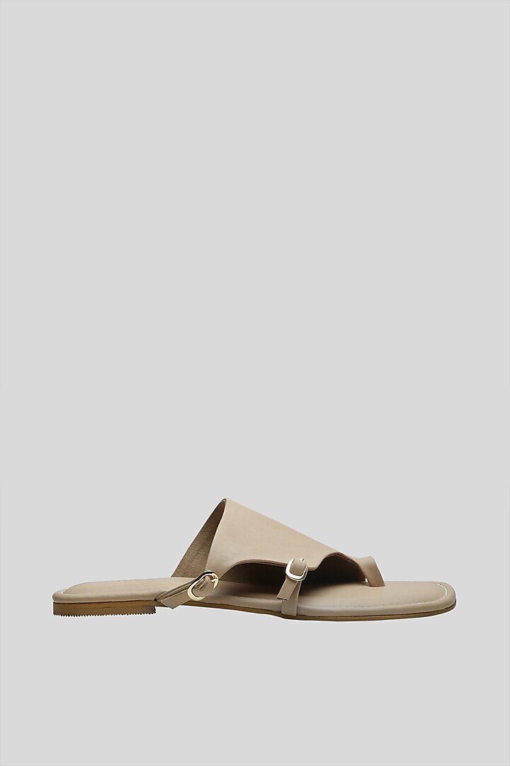 Beige Vegan Leather Flats by Ame
