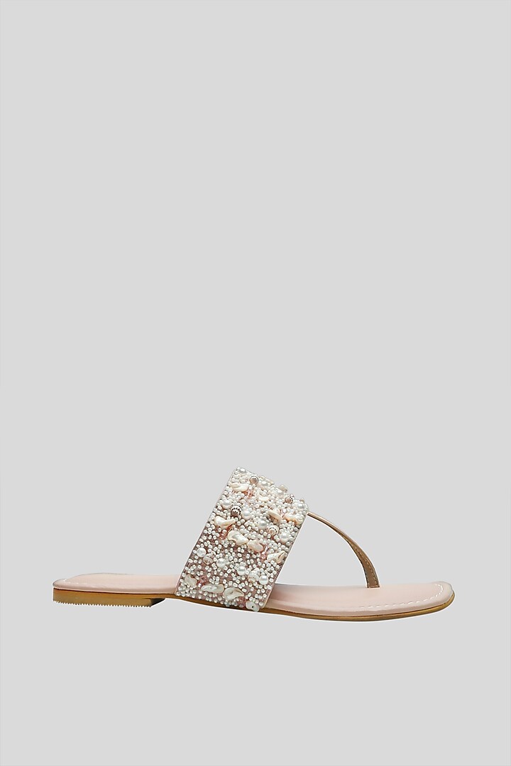 Pink Embellished Slip-On Flats by Ame