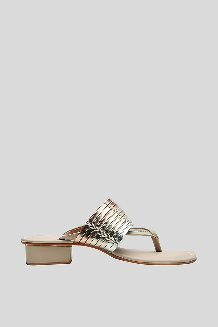 Gold Striped Block Heels by Ame