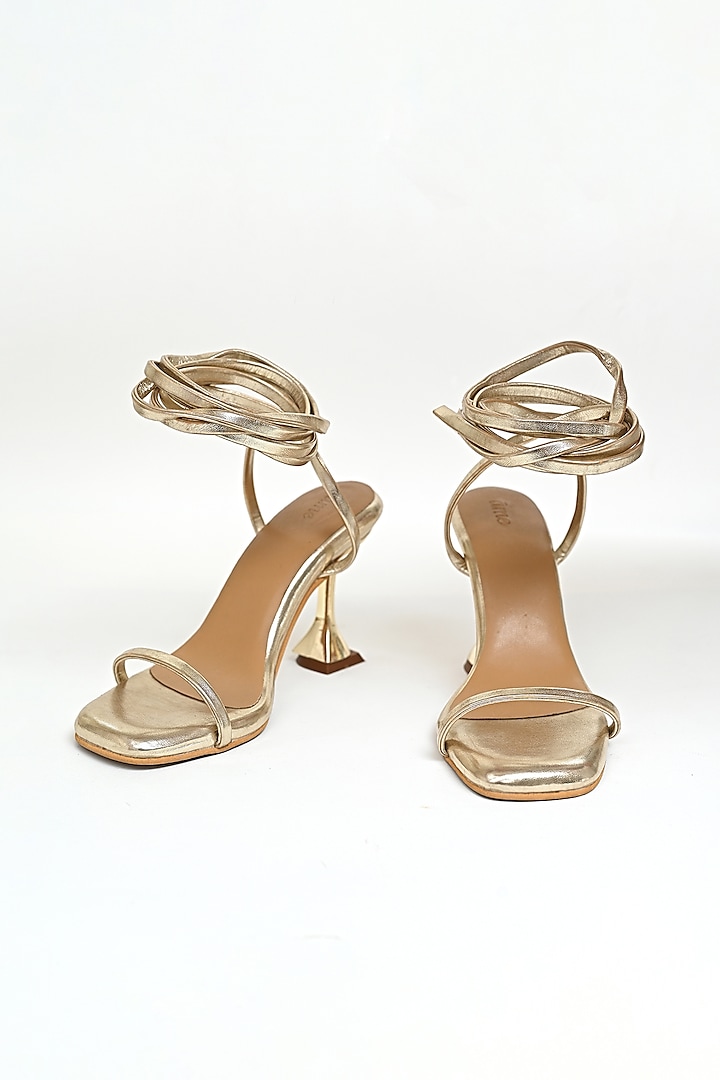 Gold Vegan Leather Strappy Tie-Up Sandals by Ame