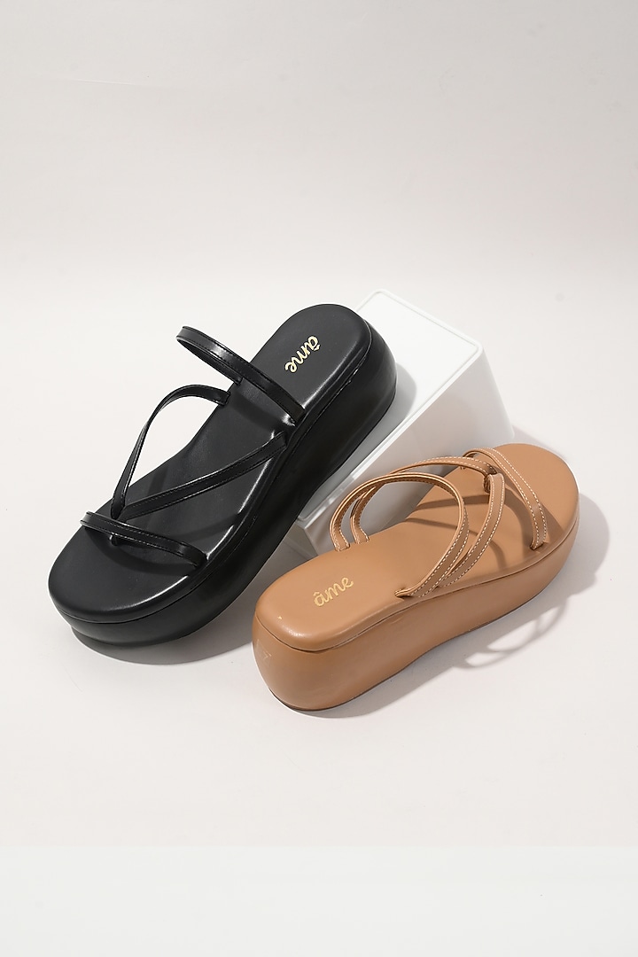 Nude Vegan Leather Flatforms by Ame at Pernia's Pop Up Shop