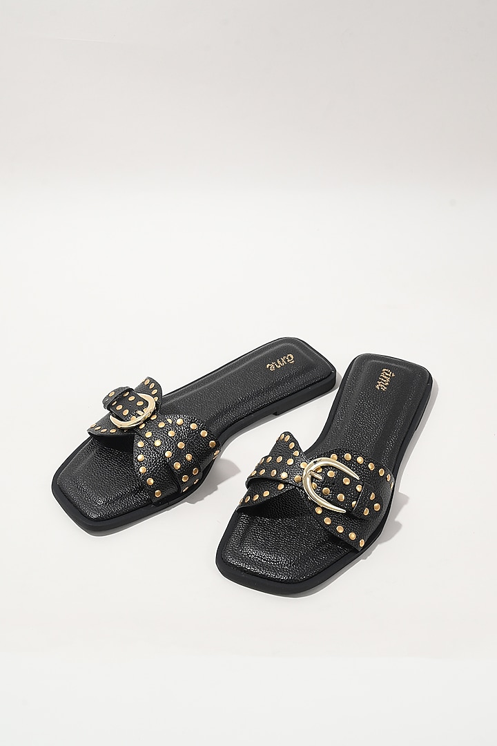Black Vegan Leather Studded Flats by Ame