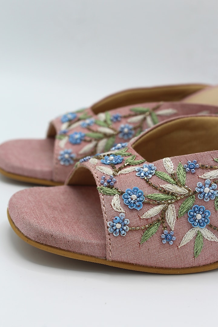 Pink Hand Embroidered Block Heels by Ame at Pernia's Pop Up Shop