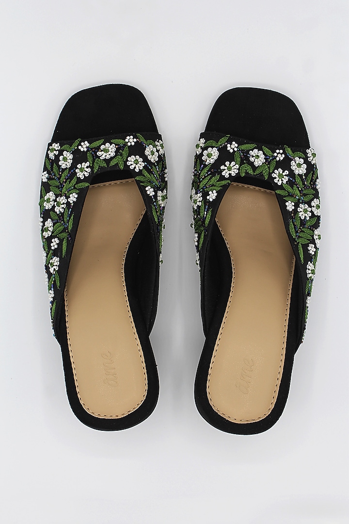 Black Hand Embroidered Block Heels by Ame