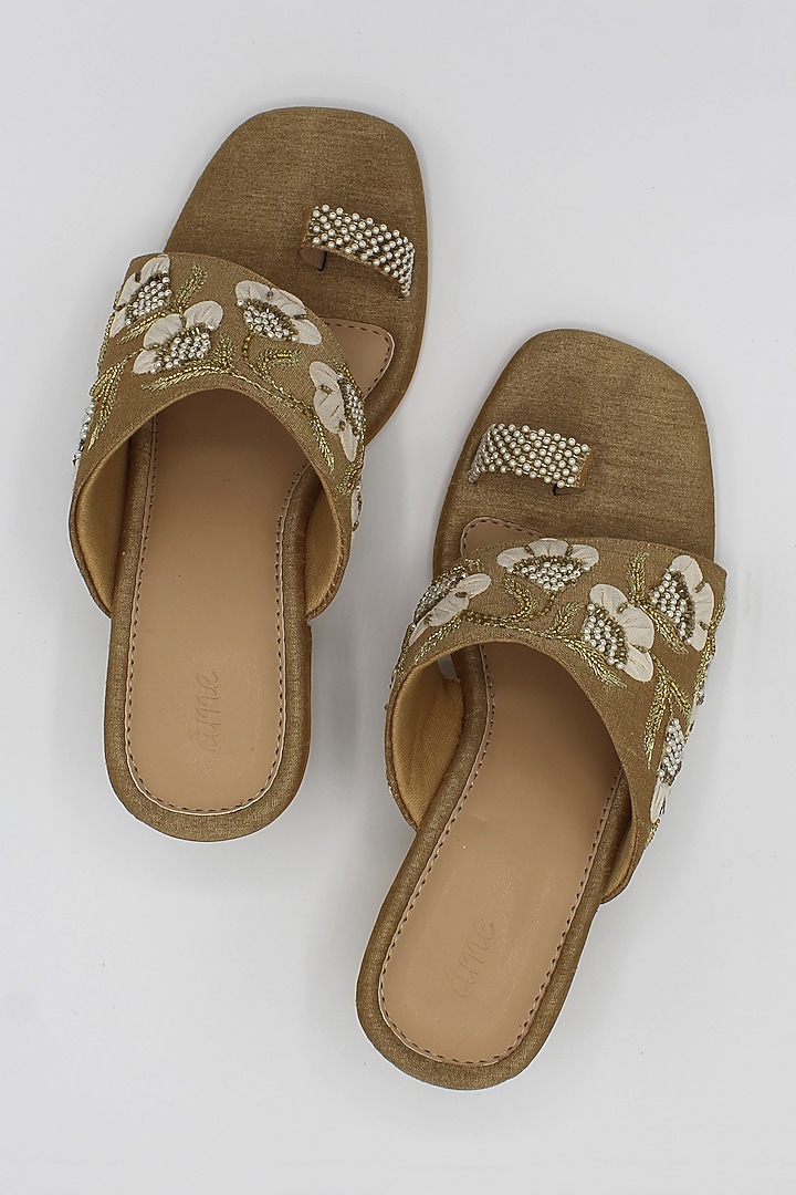 Gold Hand Embroidered Block Heels by Ame at Pernia's Pop Up Shop