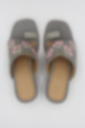 Grey Hand Embroidered Block Heels by Ame at Pernia's Pop Up Shop