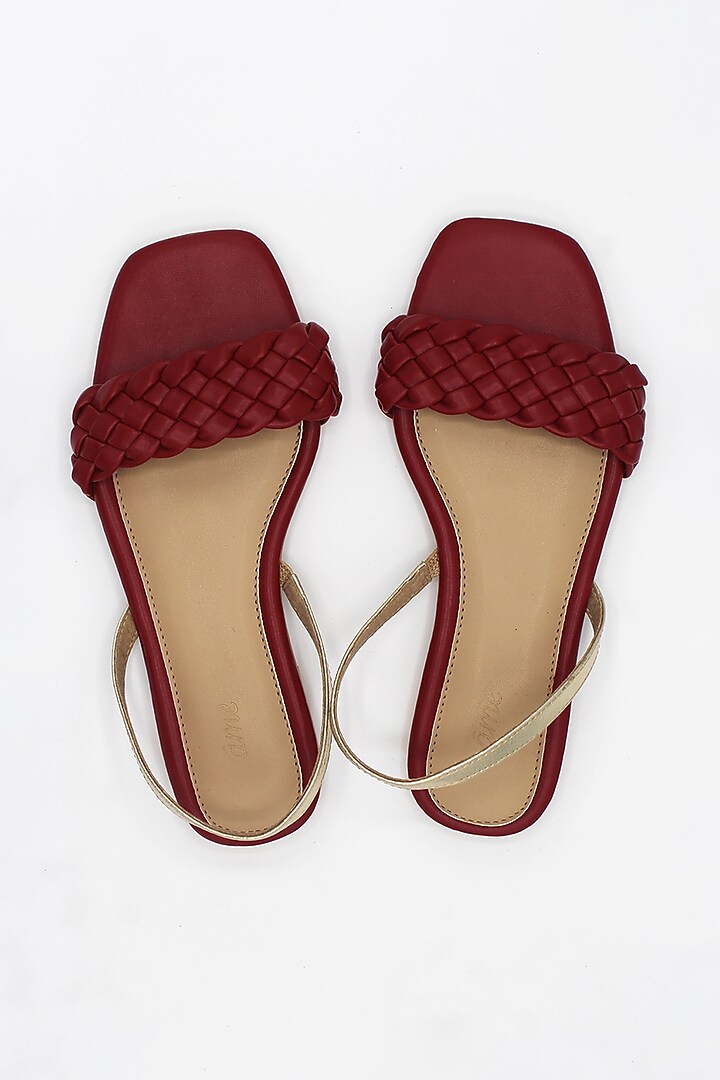 Red Vegan Leather Braided Flats by Ame