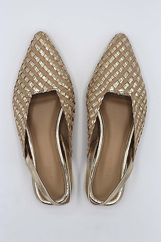 Nude & Gold Handwoven Flats by Ame