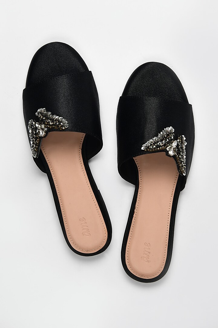 Black Hand Embroidered Flats by Ame