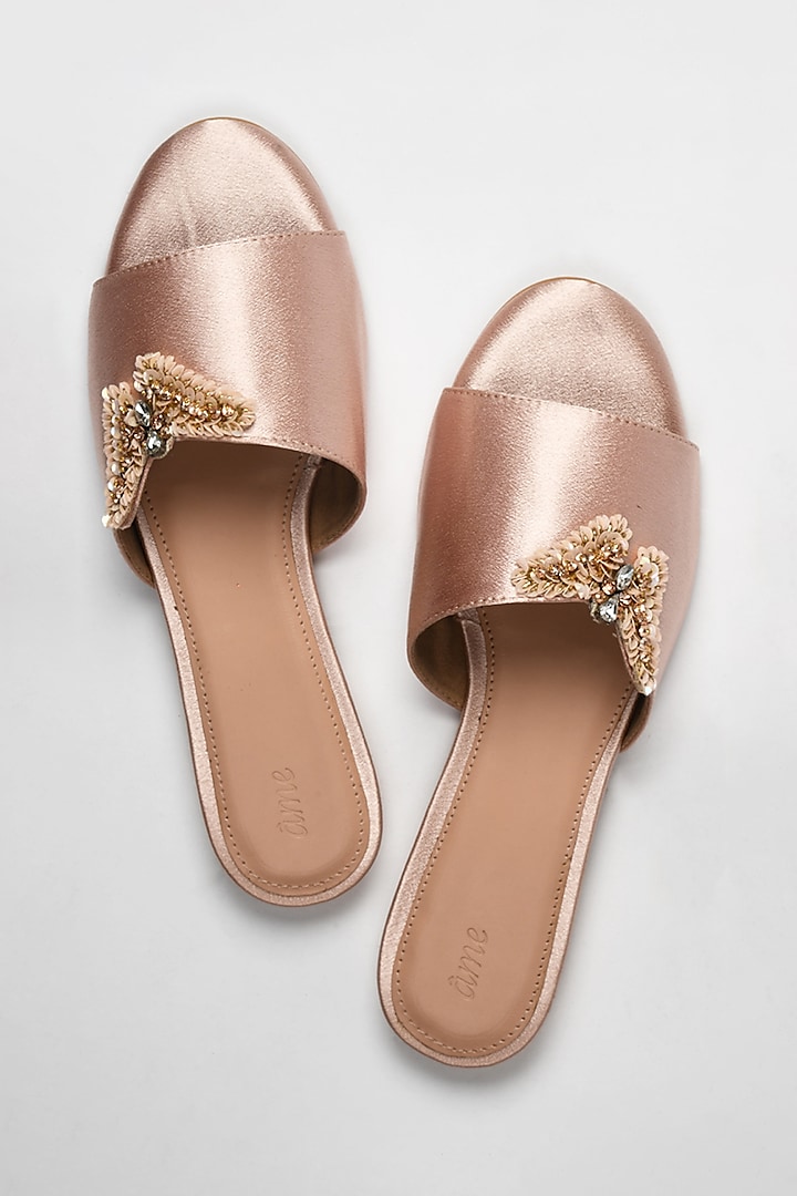 Rose Gold Hand Embroidered Flats by Ame