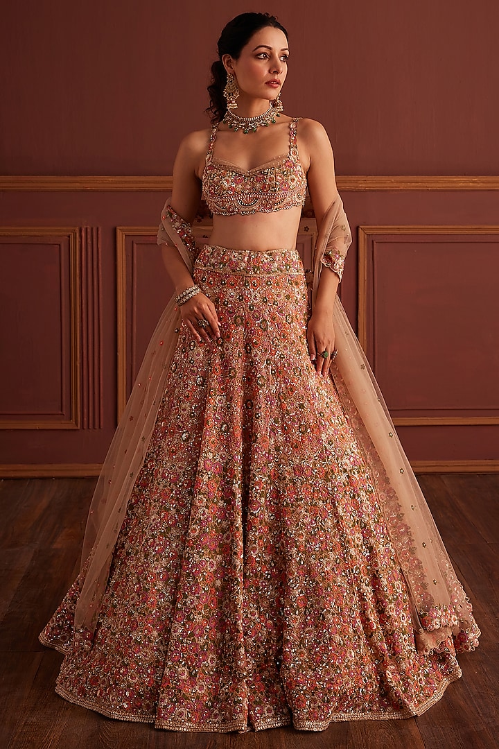 Multi-Colored Net Swarovski Embellished Flared Bridal Lehenga Set by Anjanaa M Dang at Pernia's Pop Up Shop