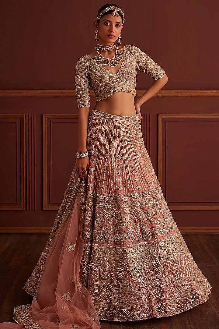 Pink Net Cutdana Embellished Bridal Lehenga Set by Anjanaa M Dang at Pernia's Pop Up Shop