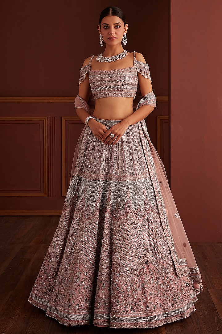 Grey Net Crystal Embellished Bridal Lehenga Set by Anjanaa M Dang at Pernia's Pop Up Shop